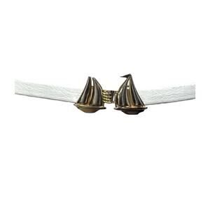 Sailboat Womens Belt Skinny White Gold Tone Boat Buckle Nautical Adjustable